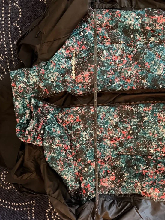 Eddie Bauer Black Hooded Raincoat with Floral Trim - Picture 4 of 5